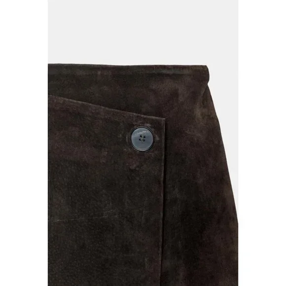 ZARA 100% LEATHER WRAP MIDI SKIRT - Picture 8 of 8